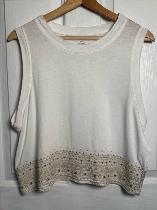 Spiritual Gangster Tops - Spiritual Gangster Embroidered Hem Cropped Tank Top White Boho Festival Large